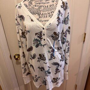 NWT Time & Tru 3X XXL Plus Size Long-Sleeve Thermal Henley Paisley Top Shirt